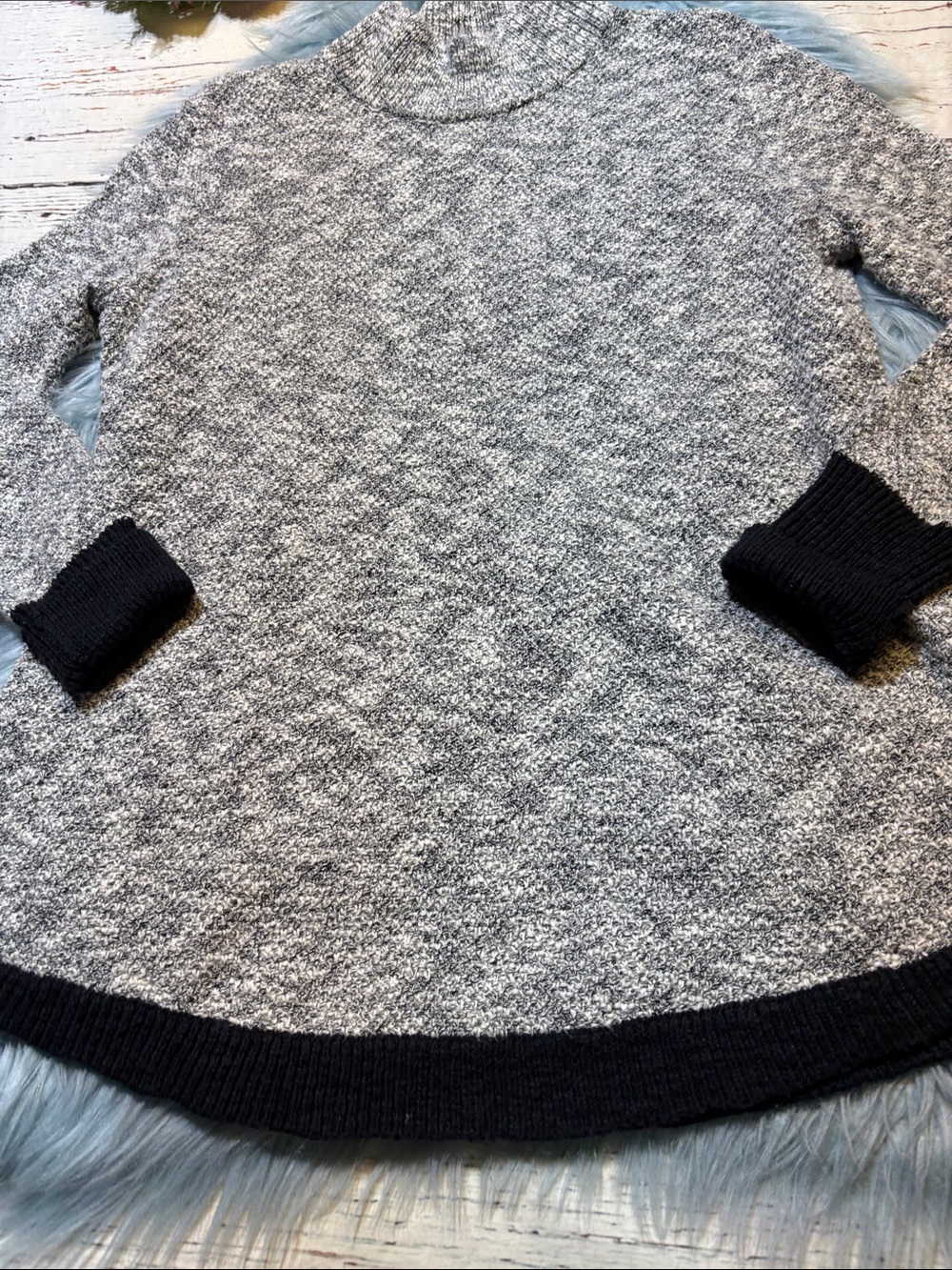 L.L. Bean Signature Cotton Linen Blend Marbled Mockneck Sweater sz M - Picture 5 of 9
